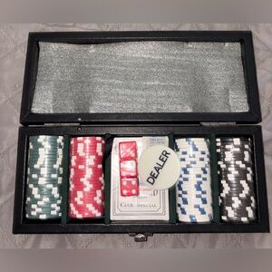 New Never Opened Poker Chip Set with Dice and Dealer Button